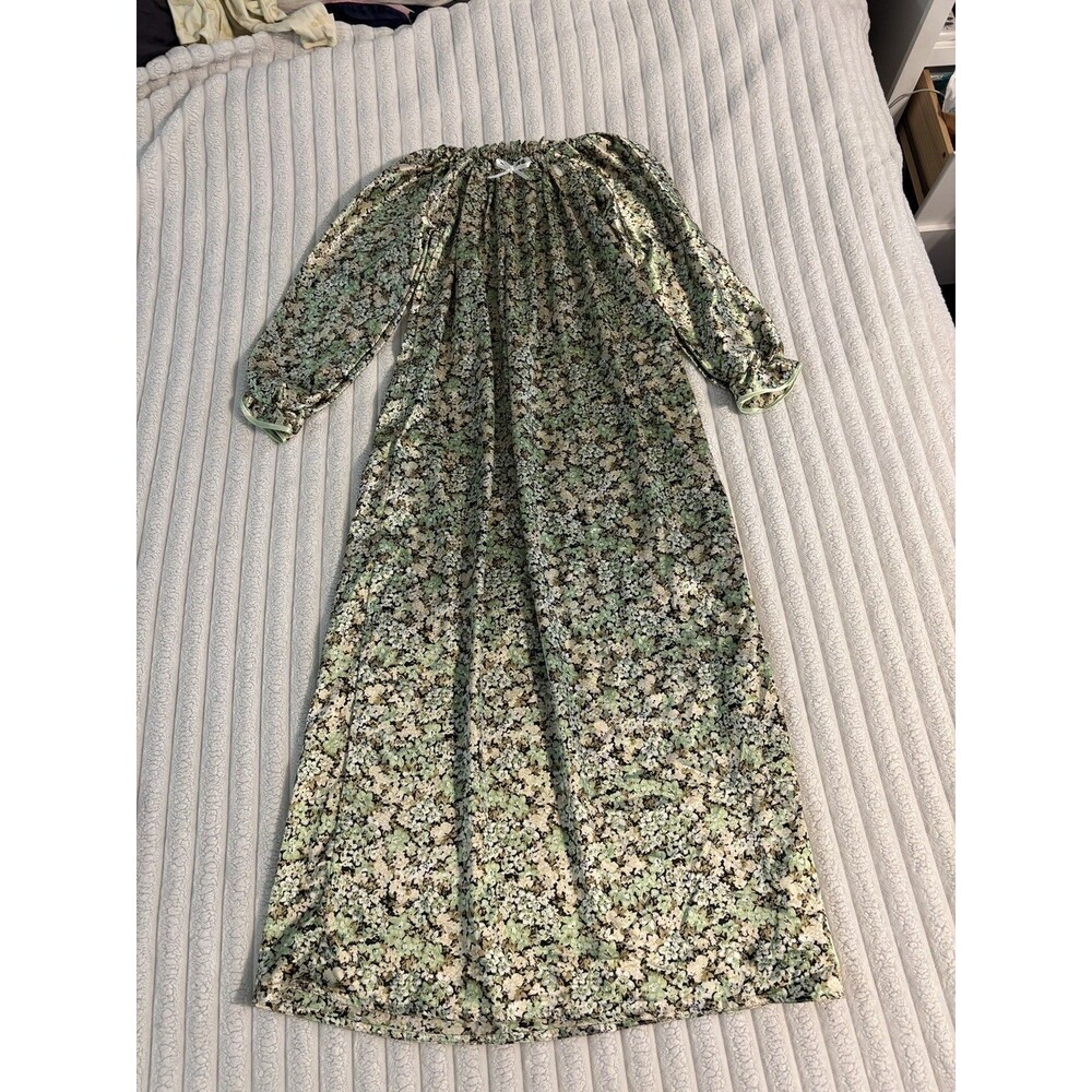 Floral off shoulder long sleeve floor length nightgown pajama dress women small